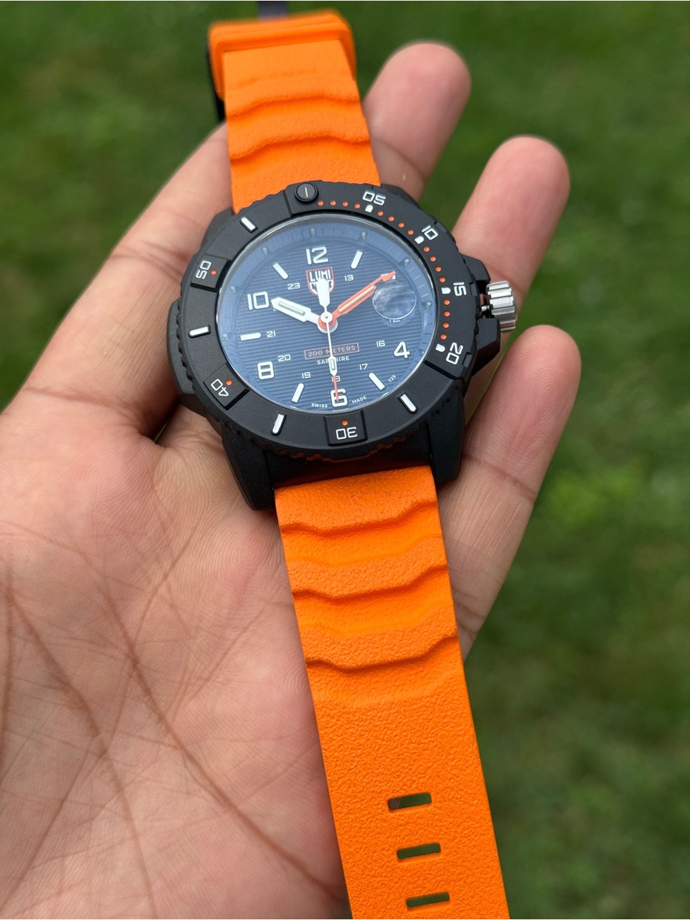 Luminox Navy Blue Dial Orange Strap Tactical mens Watch - Picture 6 of 13